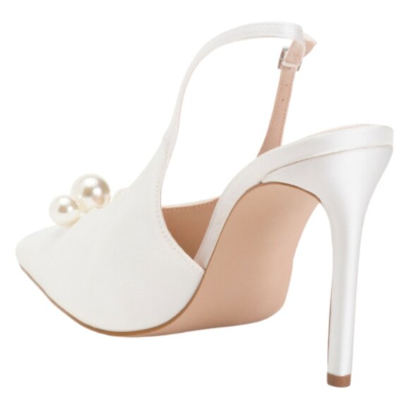 BLACK SUEDE STUDIO Pointy Toe Slingback Faux Pearl Pumps - Picture 2 of 3